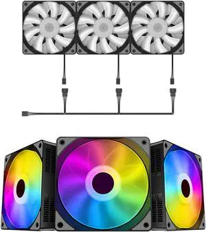 JIMTAB 3Pcs 120mm Case Cooling Fan 1200RPM RGB LED PC Cooling 3Pin Professional 12V DC Computer Case Fans Fan Silent Colorful
