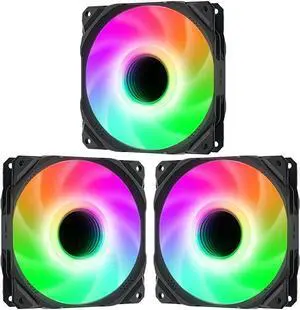 JIMTAB 120mm 4 PIN Rainbow LED High-Performance Silent PC Case Fans 3pcs