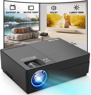 JIMTAB 2024 12000 Lux Native 1080P Video HD Projector, M18 Upgraded Home Theater Projector Support AV, VGA, USB, HDMI, Compatible with TVbox, Laptop, Tablet, iPhone and Android for Academic Display