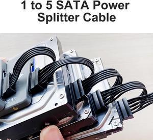 JIMTAB SATA Power Splitter Cable 19.7 in (500 mm) - 15 Pin SATA 1 Male to 5 Female Power Splitter Adapter Cable Powers up to 5 HDD, SSD, Optical Drives