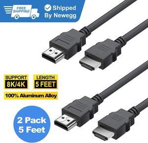 JIMTAB HDMI Cable, 1.5M/5Feet 8K/4K High Speed HDMI Cable 2 Pack, 48Gbps 1080P Super High-Speed HDMI 2.1 3D / for Fire TV, Apple TV, UHD HDR TV, ps3, ps4, Xbox, PC (5 Feet 2Pack)