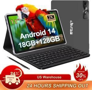 JIMTAB 2K Vivid Tablet, Smooth HD 4K video 11" Android 14 Tablets, 18GB+128GB Octa Core Gaming Tablet, 13+5MP Camera, Large 9000mAh, Hi-Res Stereo 4 Speakers, Split Screen, Face Recognition