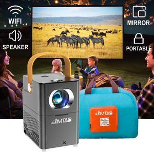 JIMTAB Mini Portable WiFi Bluetooth Projector, 2024 Wifi Game Outdoor Projector Support HD 1080P, Mini Movie Theater Cartoon Children's Projector Dual Speakers Surround Sound with Blue Foldable Bag