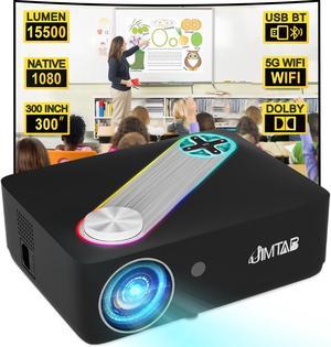 JIMTAB 2024 5G WiFi Native 1080P Projector, Best Screen Mirror 4K Support 13500 Lux Movie Player 2.4G 5G Wifi Projector Support AV, USB, HDMI, TF Compatible with PS, Xbox, Laptop, iPhone and Android