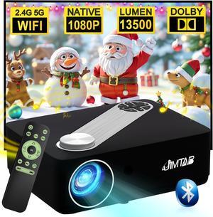 JIMTAB 2024 5G WiFi Native 1080P Projector, Best Screen Mirror 4K Support 13500 Lux Movie Player 2.4G 5G Wifi Projector Support AV, USB, HDMI, TF Compatible with PS, Xbox, Laptop, iPhone and Android