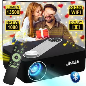 JIMTAB 2025 5G WiFi Native 1080P Projector, Best Screen Mirror 4K Support 13500 Lux Movie Player 2.4G 5G Wifi Projector Support AV, USB, HDMI, TF Compatible with PS, Xbox, Laptop, iPhone and Android