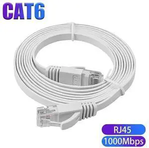 Cat 6 Ethernet Cableh Flat Hig Speed 1000Mbps Internet Cables Network Cord CAT6 RJ45 Shielded Indoor Cables for PC 16.4 ft. White