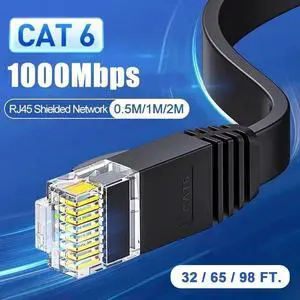 Cat 6 Ethernet Cableh Flat Hig Speed 1000Mbps Internet Cables Network Cord CAT6 RJ45 Shielded Indoor Cables for PC 9.84 ft. Black