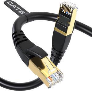 JIMTAB Cat8 Ethernet Cable, Outdoor&Indoor, 6FT Heavy Duty High Speed 26AWG, 2000Mhz with Gold Plated RJ45 Connector, Weatherproof S/FTP UV Resistant for Router, Modem, PC, Gaming