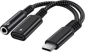 USB C to 3.5mm Audio Jack and PD Charger Adapter Cable 2-in-1 Splitter Cord Type C to 3.5 mm Headphones Aux with 60W Fast Charging Port Wire