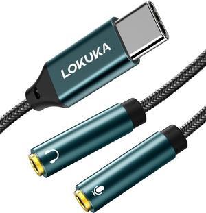 USB C to 2 TRS 3.5mm Headphone Mic Splitter Adapter Build-in Hi-Res DAC Chip for Dual-Plug PC Gaming Headset to Type-C Laptop Tablet Mobile Phone  and More (12 inch)