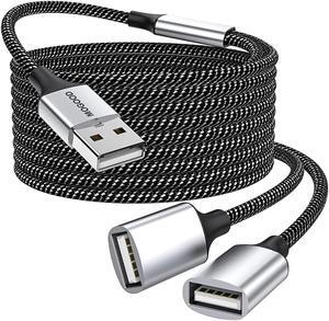 USB Extension Cable,USB A Male to 2 Female Extension Cord Durable USB Splitter Cable Nylon Braided Fast Data Transfer Compatible with Printer, USB Keyboard, Flash Drive, Hard Drive, Playstation