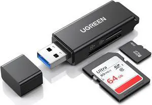SD Card Reader - Portable USB 3.0 Dual Slot Flash Memory Card Adapter Hub for SDXC SDHC MMC RS-MMC TF Micro SDXC Micro SDHC UHS-I for Mac Windows Linux Chrome PC Laptop
