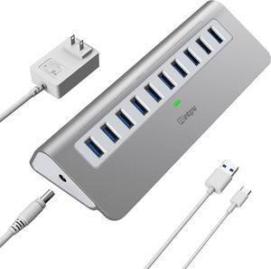 Powered USB Hub, intpw 10 Port USB 3.1 Hub with 10Gbps Data Transfer, 30W(12V/2.5A) Power Adapter, USB Type A and Type C Cable, Aluminum USB Splitter for Laptop, MacBook and Desktop Computer