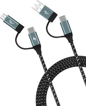 MOMAX Multi USB C Fast Charging Cable, 4 in 1 USB C/USB A to USB C/Micro USB PD 60W Nylon Braided Multiple USB Cable Charge Adapter Connector for All Android, Data Transfer, QC Fast Charging (Grey)