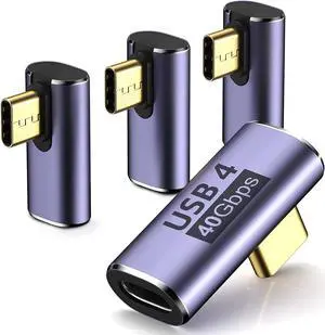USB C Right Angle Adapter (4 Pack) USB C 90 Degree Adapter with 8K 60Hz Video 40 Gbps Data Transfer PD 100W Compatible for Thunderbolt 3/4, MacBook Pro/Air, USB-C HUB/Dock and More Type C Devices