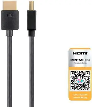 4K Certified Premium High Speed Slim HDMI Cable - 4K60Hz 18Gbps HDR 2ft Black