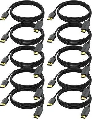 4K DisplayPort to HDMI Cable 10-Pack, 10 FT Display Port DP to HDMI HDTV Cord Adapter Male to Male(3840*2160,1920*1080) Durable & Flexible for TV, Computer, Monitor, Projector and More-Cotton Braided
