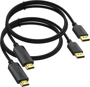 Thin DisplayPort to HDMI Cable 3ft 2-Pack 4K Display Port DP to HDMI Cable Adapter Male Cord Gold-Plated Braided UHD(4K 2K 1080P) Supports Video and Audio Converts Signal for DP to HDMI Monitor