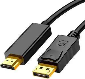 4K DisplayPort to HDMI Cable Adapter 6FT High Speed (1440P 60Hz 1080P 120Hz) Uni-Directional DP to HDMI Cord Compatible for  HP Insignia  and Other Brand
