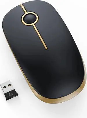 Silent Wireless Mouse 2.4G Slim Travel Mouse with USB Receiver Quiet Click Protable Computer Mice for Laptop PC Mac Comfortable Texture Black & Gold