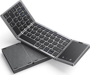 Foldable Bluetooth Keyboard for Travel Tri-Folding Wireless Portable Keyboard with Touchpad Rechargeable Multi-Device Small Keyboard for Laptop Tablet PC Smartphone Windows iOS Android