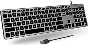 Macally Backlit Mac Keyboard Wired - Quiet, Sleek, and Functional - 3 Brightness Levels, 107 Keys - 5ft USB Wired Apple Keyboard - Backlit Wired Keyboard for Mac, iMac, MacBook Pro/Air - Space Gray