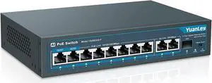 YuanLey 8 Port Gigabit PoE Switch with 2 Gigabit Uplink, 8 PoE+ Port 1000Mbps, 1 SFP Port, 120W 802.3af/at, Metal, Qos, Unmanaged Plug and Play AI Smart Detection Ethernet Switch, Welcome to consult