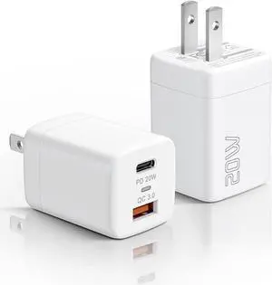 USB C Wall Charger Fast Charger Block, 2-Pack TI-TOO 20W Dual Port Power Adapter, Quick Charge 3.0 USB Type c Power Delivery Charging Plug Compatible with iPhone 14 Pro Max/14 Plus/13 Pro/13/12
