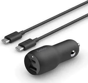 37W Dual Port Fast Car Charger with 3.3ft USB-C Cable Included USB-C 25W PPS Port and USB-A 12W Port for Galaxy S23 S23+ Ultra Note20 iPhone 14 13 12 11 Pro Max Mini and More