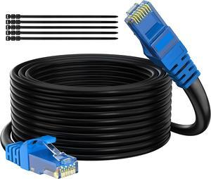 Cat 6 Outdoor Ethernet Cable 100 ft, Adoreen Gbps Heavy Duty Internet Cable (from 25-300 feet) Support POE Cat6 Cat 5e Cat 5 Network Cable RJ45 Patch Cord, UV Waterproof Direct Burial & Indoor+15 Ties