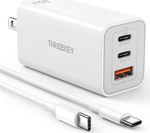 USB C Wall Charger, THREEKEY 65W Multiport USB C Charger, Foldable Fast Charger Block Compatible with MacBook Pro/Air,Surface Pro,iPad Pro/Air,iPhone 13/12/11,Samsung S22/S21/S20