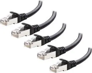 Cable Matters 10Gbps 5-Pack Snagless Short Shielded Cat6A Ethernet Cable 3 ft (SSTP, SFTP Shielded Ethernet Cable, Shielded Cat6 Cable, Cat 6 Shielded Network Cable) in Black