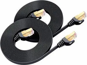 BUSOHE Cat 8 Ethernet Cable 6 FT 2-Pack, 40Gbps 2000MHz Cat8 High Speed Flat Internet Network Patch Cord, SFTP Shielded LAN Wire with Gold Plated RJ45 Connector, Outdoor&Indoor, for Router- 6FT Black