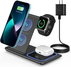 3 in 1 Wireless Charger Station for iPhone, iWatch, AirPods - Charges iPhone 13/12/11 Pro/Pro Max, iWatch 7/6/SE/5/4/3/2, AirPods 3/2/Pro