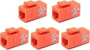 VCE RJ45 Cat6 Keystone Jack Inline Coupler UL Listed 5-Pack, Female to Female Ethernet Cable Extender Network Insert UTP for Cat6/Cat5e/Cat5 Cable (Orange)