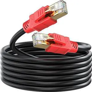 Cat 8 Ethernet Cable 50 FT, Heavy Duty 26AWG Cat8 Internet Cable LAN Network Cable High Speed 40Gbps, 2000Mhz SFTP Ethernet Cables, Weatherproof S/FTP UV Resistant Indoor & Outdoor Ethernet Cable