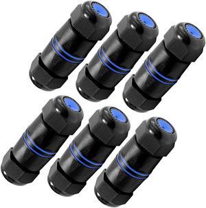 VCELINK Waterproof RJ45 Coupler IP68 Short Profile, Cat6/Cat5E/Cat5 Waterproof Ethernet Connector Shielded, Outdoor Network LAN Cable Extender PoE 6-Pack