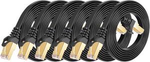 Cat 7 Ethernet Cable 3ft 6 Pack Shielded Black,Flat Ethernet Patch Cables - High Speed Internet Cable for Modem, Router, LAN, Computer - Compatible with Cat 5e,Cat 6 Network