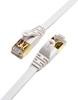 12FT - CAT7 10 Gigabit Ethernet Ultra Flat Patch Cable for Modem Router LAN Network, Gold Plated Shielded RJ45 Connectors, Faster Than CAT6a CAT6 CAT5e, White