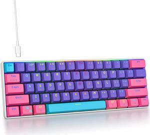 Mosptnspg Protable 60% Percent Gaming Keyboard Mechanical, Mini Compact RGB Backlit 61 Keys Wired Office Keyboard with red Switch for Mac/Win (Purple/red Switch)