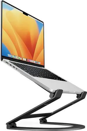 Twelve South Curve Flex | Ergonomic Height & Angle Adjustable Aluminum Laptop/MacBook Stand/Riser, fits 10"-17", Folds Flat for Portability -Travel Pouch Included, Matte Black