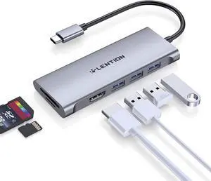 LENTION USB C Hub with 4K HDMI, 3 USB 3.0, SD 3.0 Card Reader Compatible 2023-2016 MacBook Pro 13/15/16, New Mac Air/iPad Pro/Surface, More, Multiport Stable Driver Dongle Adapter (CB-C34, Space Gray)