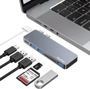 USB C Hub Adapters for MacBook Pro 14/16 inch 2022, MacBook Pro Adapter MultiportMac USB C Dongle with Thunderbolt 3, USB3.0*3, SD/TF Card Reader, MacBook Pro Accessories for MacBook Pro Air 2022-2018