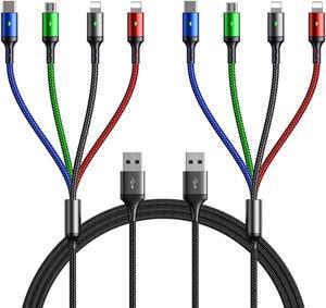 Multi Charging Cable, [10ft 2Pack] Fast Multi Charger Cable Braided 4 in 1 Multiple USB Cable Universal Charging Cord with IP/Type C/Micro USB Port for Cell Phones/IP/Samsung/Ps/LG/Tablets/More