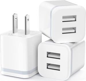 USB Wall Charger 3-Pack 2.1A/5V Dual Port USB Cube Power Adapter Charger Plug Block Charging Box Brick for iPhone 13 12 11 Pro Max SE XS XR X 8 7 6 6S Plus Samsung LG Moto Android Phones