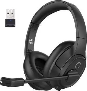 Bluetooth Headsets with Microphone & USB Dongle, 30 Hours Talk Time & 33ft Range, AI Environmental Noise Cancelling Mic, Over-Ear Wireless Headphone for PC/Laptop/Computer/Home/Work/Office/Zoom
