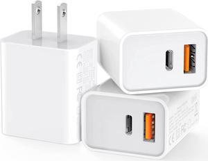 [3 Pack] USB-C Wall Charger 20W Durable Dual Port QC+PD 3.0 Power Adapter Double Fast Plug Charging Block for iPhone 14/14 Pro/13/15/15 Pro/Pro Max/Plus XS/XR/X Watch Series 8/7 Cube(White)