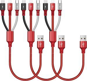Multi Charging Cable 3Pack Short Multi Charger Cable 1Ft Braided Universal 3 in 1 Multiple USB Cable Charging Cord Adapter with IP/Type-C/Micro USB Port for Cell Phone,IP,Samsung Galaxy,Tablets