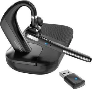 Ultralight Bluetooth Headset with Noise Cancelling Microphone Business Wireless Headphones with Mic Auto-Pair USB Dongle for PC/Laptop Handsfree Mute & Volume Buttons for Meet|Skype|Zoom|Teams